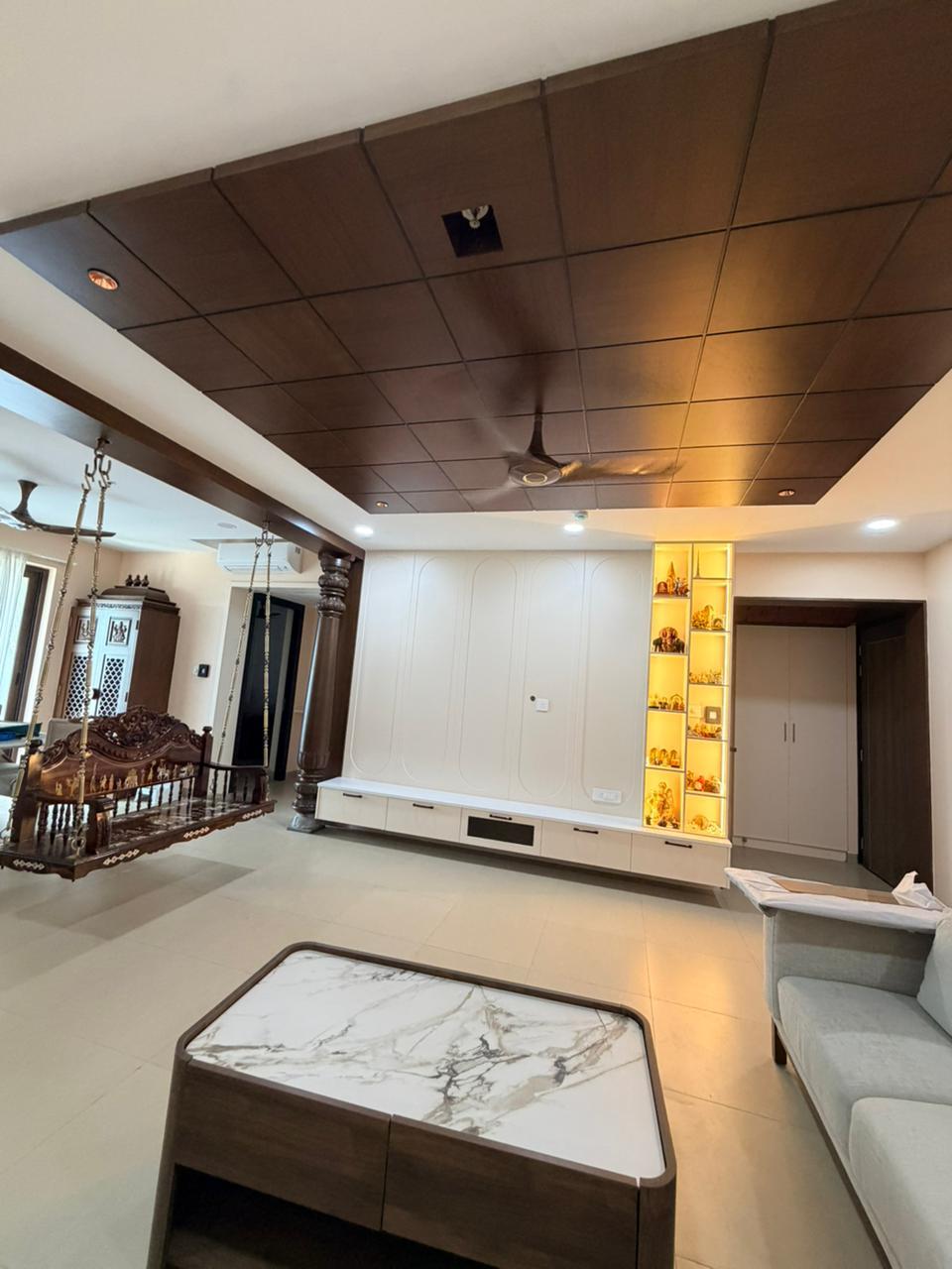Bedroom false ceiling and wall panel design for premium homes