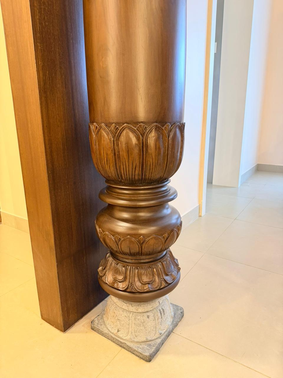 Carved wood column detail for premium interior design