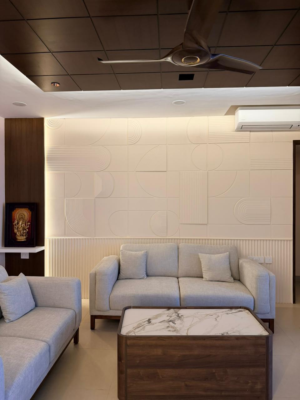 Classic premium living room ceiling and sofa layout in Chennai