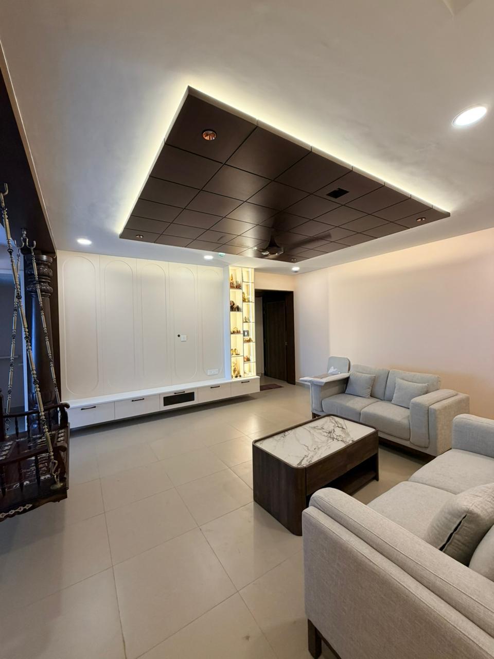 Premium living room ceiling and sofa layout for modern homes