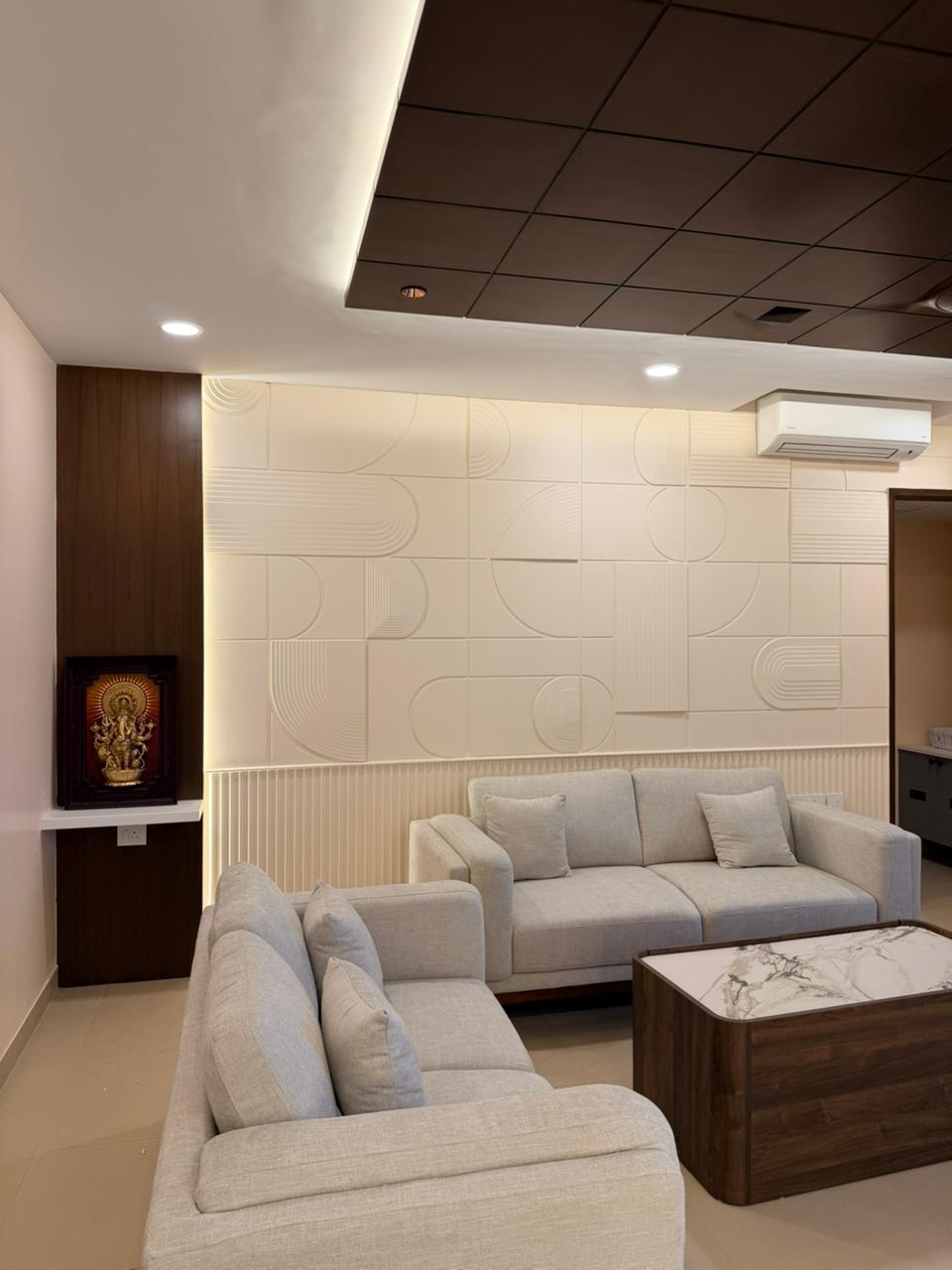 Premium living room sofa and ceiling detail in Chennai