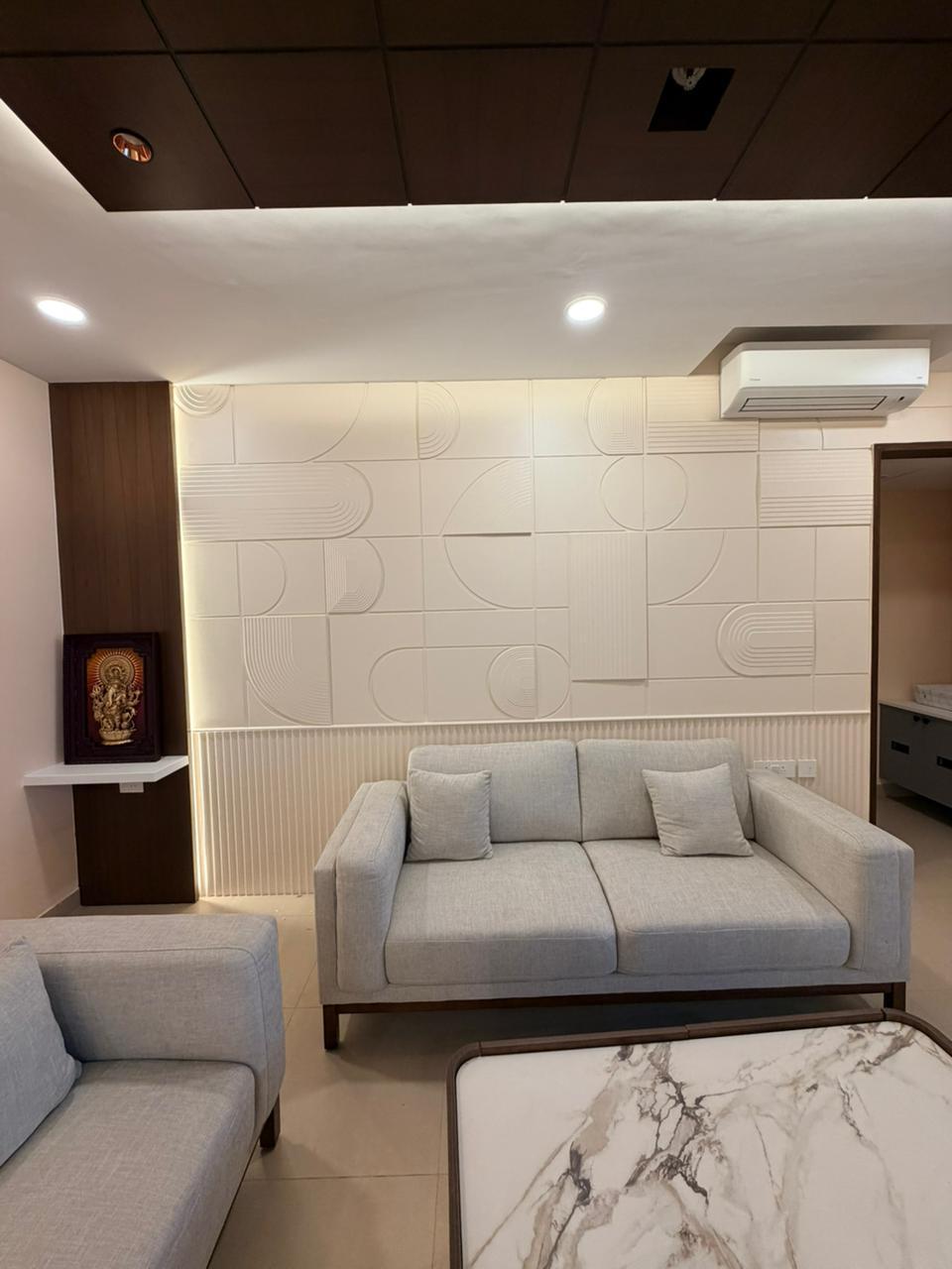 Premium sofa living room with wood ceiling detail