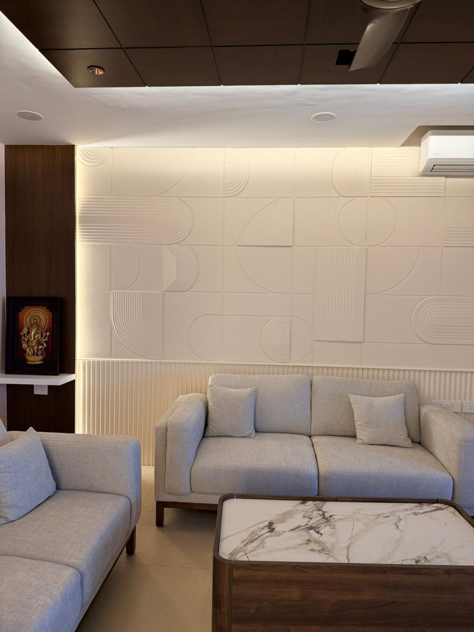 Premium wall panel and sofa living room interior in Chennai