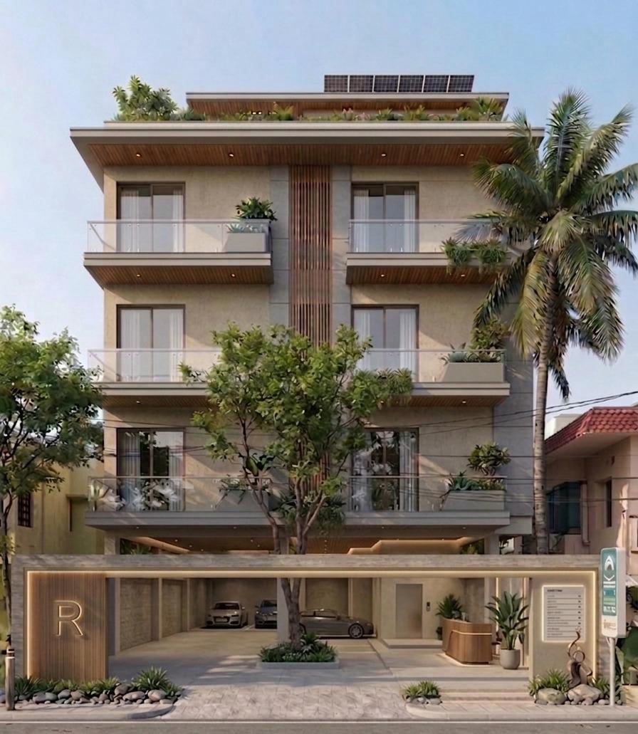Contemporary residential architecture elevation in Chennai by Naga Design Studio